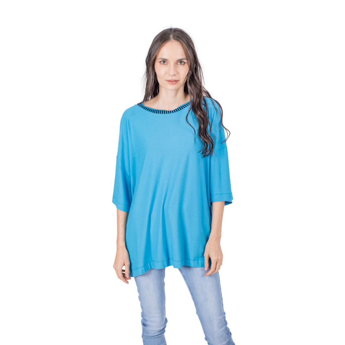 Blusa Ufo con Cuello a Rayas - CELESTE 