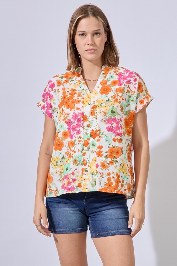 Blusa Flowers MULTI/ANARANJADO