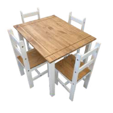 Juego de comedor 4 sillas en madera maciza TAB10100BL Blanco/Miel Juego de comedor 4 sillas en madera maciza TAB10100BL Blanco/Miel