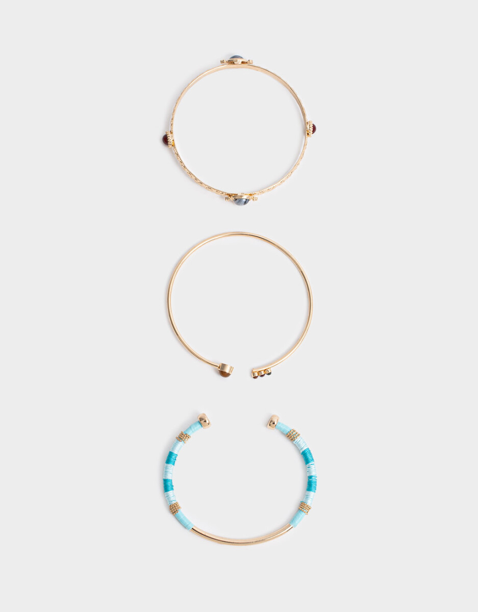 Pulseras Rígidas Set X3 Con Piedra 
