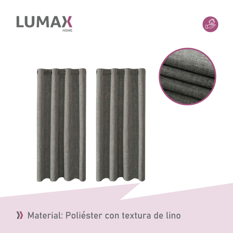 Cortina 100% Blackout 2 Paños Lumax Textura Lino 140x220cm Gris