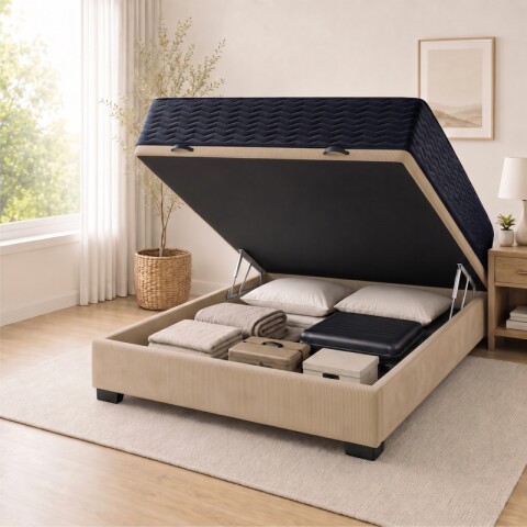 Sommier Baúl 2 Plazas Beige con Colchón Linde Zafiro 140x190 Firme Sommier Baúl 2 Plazas Beige con Colchón Linde Zafiro 140x190 Firme