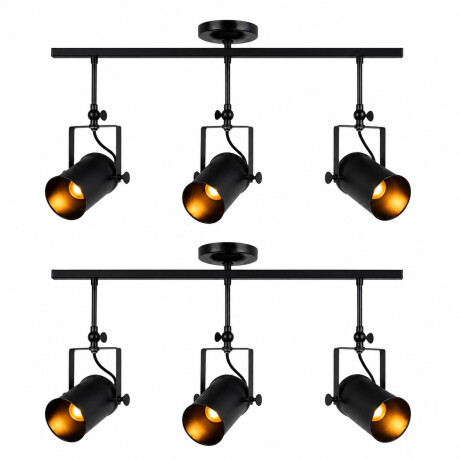 Pack x2 Barra Spot Techo 3Luces E27 Orientables Dis. Moderno Negro