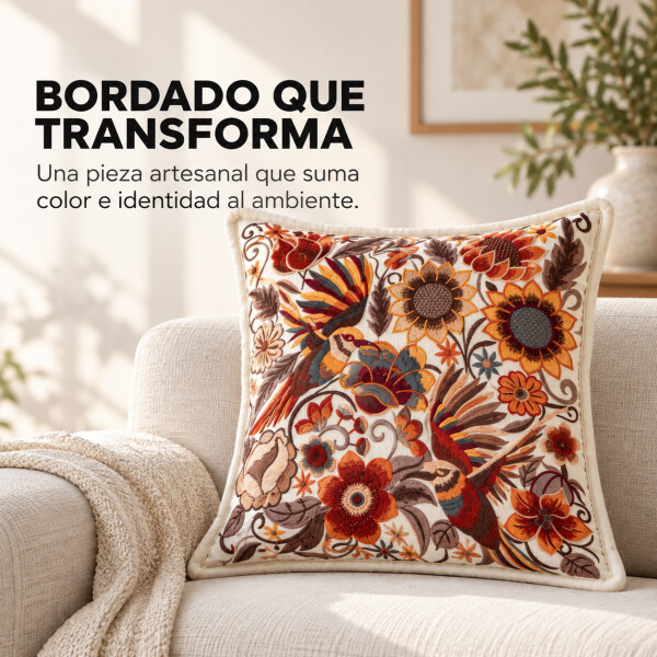 Funda de almohadón ZAL bordada artesanal 50 x 50 cm Blanco