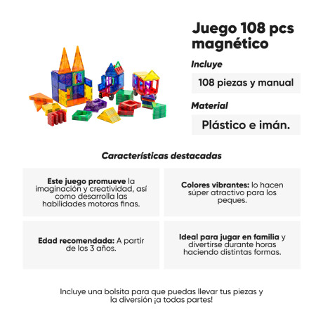 Juego magnético imanes encastrables 108 piezas Sc