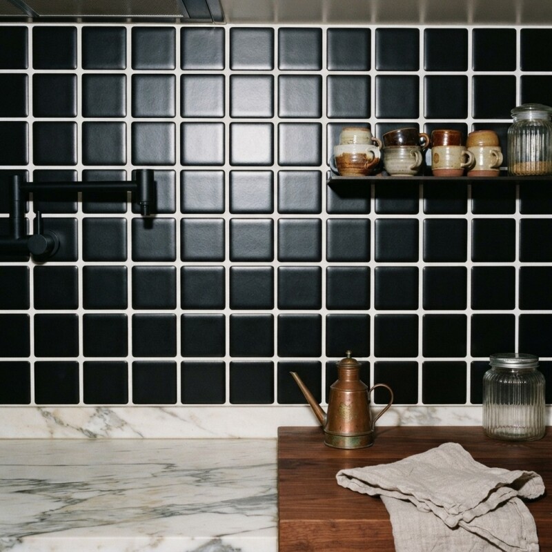 Azulejos adhesivos para cocina baño diseño mosaico Negro