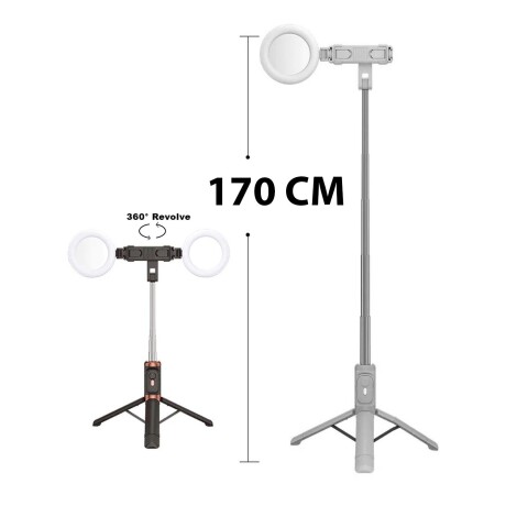 Palo Selfie Stick Trípode Extensible c/Bluetooth y Doble Luz Negro
