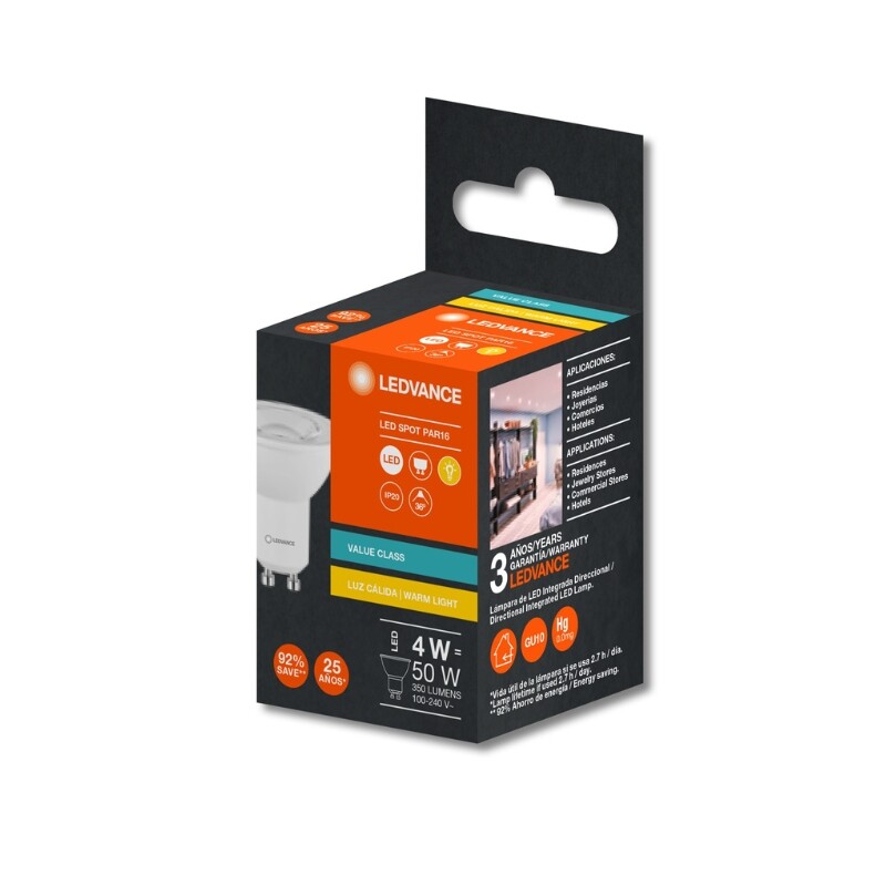 DICORICA LEDVANCE 4W G4 36º 2700K Dicroica LED LEDVANCE OSRAM GU10 4W 36º 2700K G5