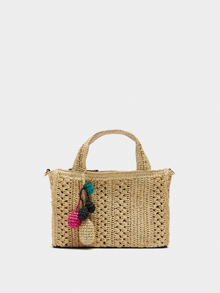 Bolso Tote Efecto Rafia Con Bandolera natural