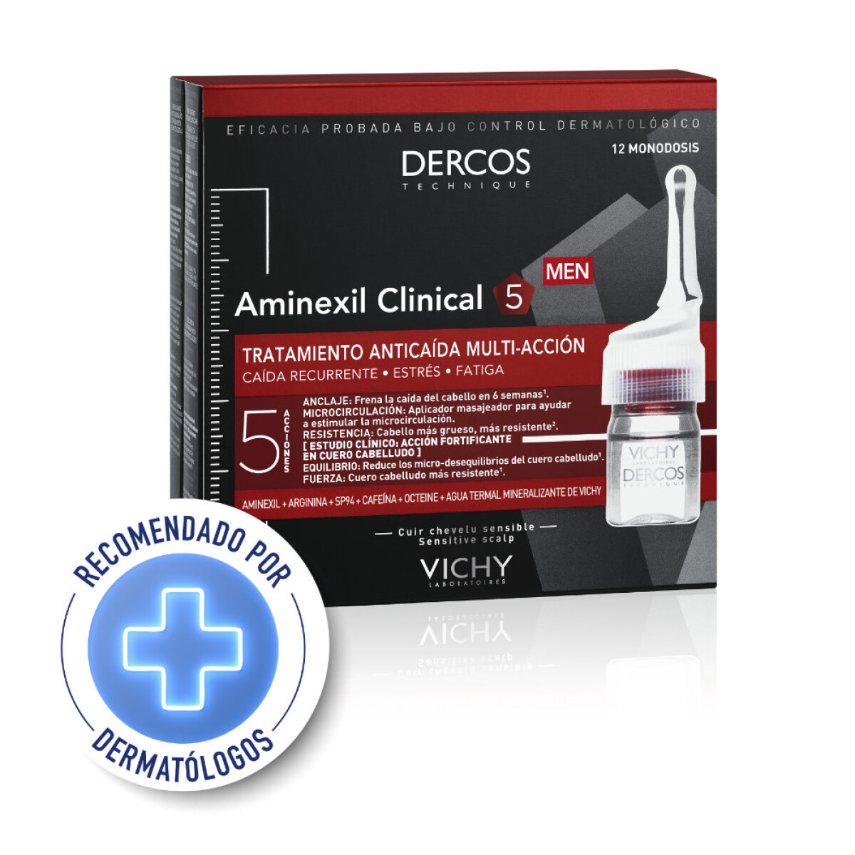 Vichy Dercos Aminexil Clinical 5 Hombre 12 Monodosis. 