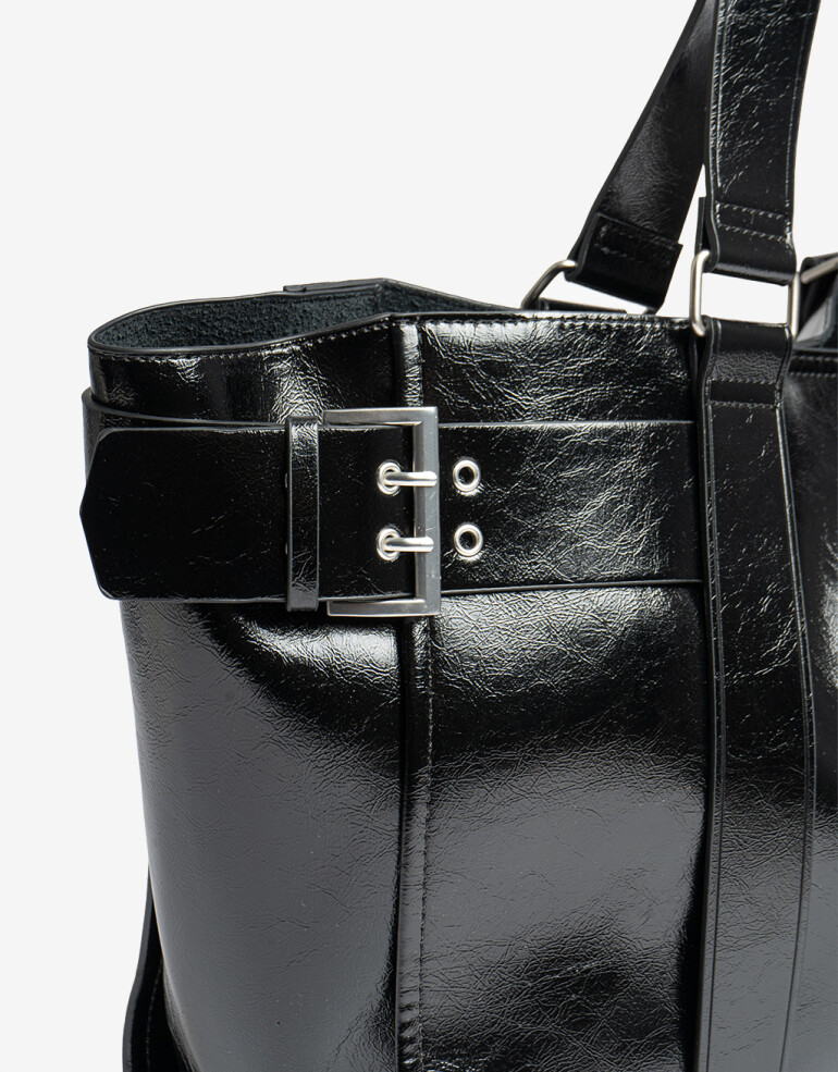 Shopper Cartera Shopper Con Hebillas - Negro