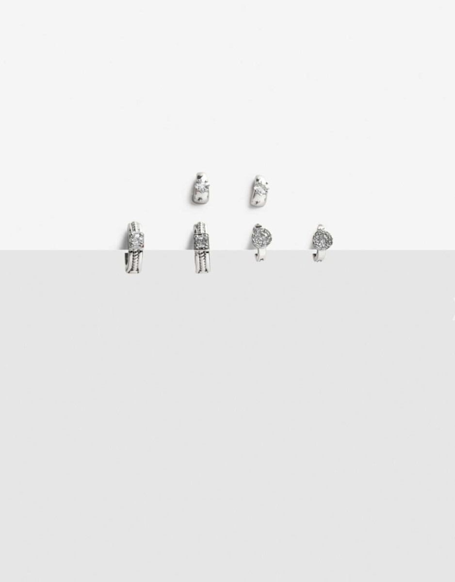 Set De Aros Con Cubic Zirconia - Plateado 