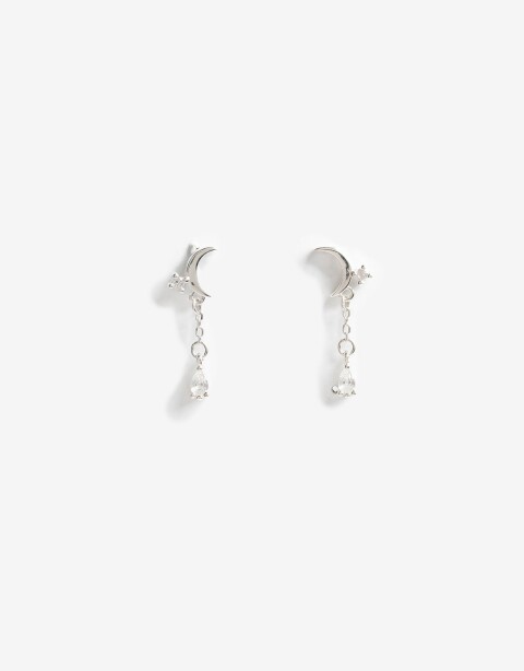 Aros Colgantes Cortos Strass Aros Cortos Plata 925 Y Cubic - Plateado