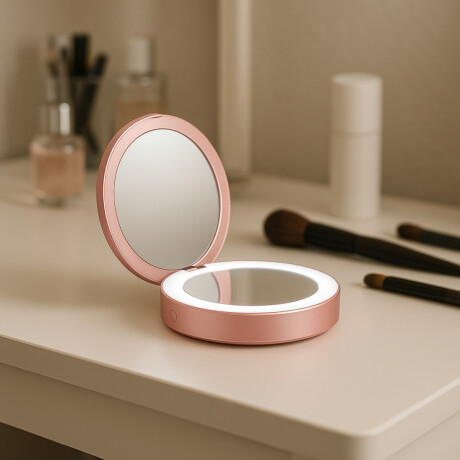 Espejo plegable con luz led ideal para cartera Rosado