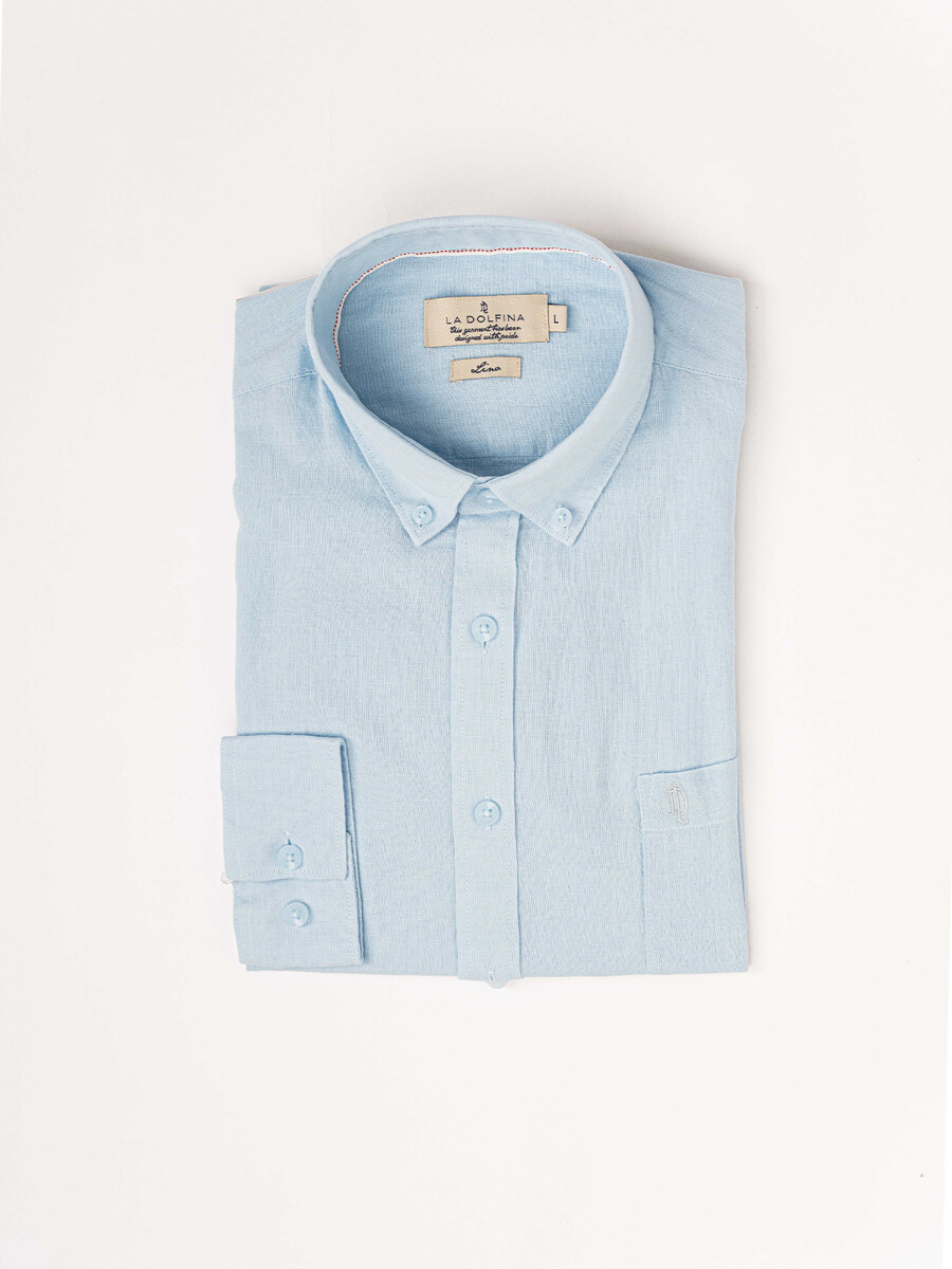 Camisa m/l lino lisa - celeste 