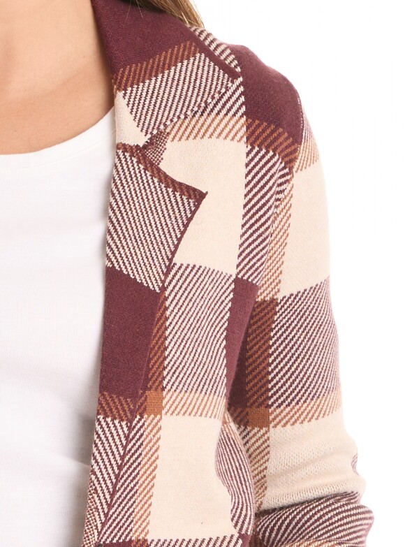 Cardigan Solapa Cuadros MULTI/BORDEAUX