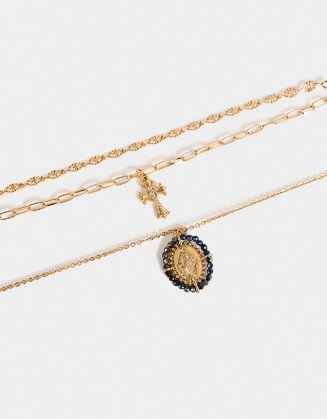Collares Cortos Religioso Collar Con Cruz - Dorado