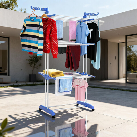 Tendedero Vertical Varillas Acero Plegable De 3 Niveles Tender Ropa Lavadero Metal De Pie 54x68x168 Cm Celeste Tendedero Vertical Varillas Acero Plegable De 3 Niveles Tender Ropa Lavadero Metal De Pie 54x68x168 Cm Celeste