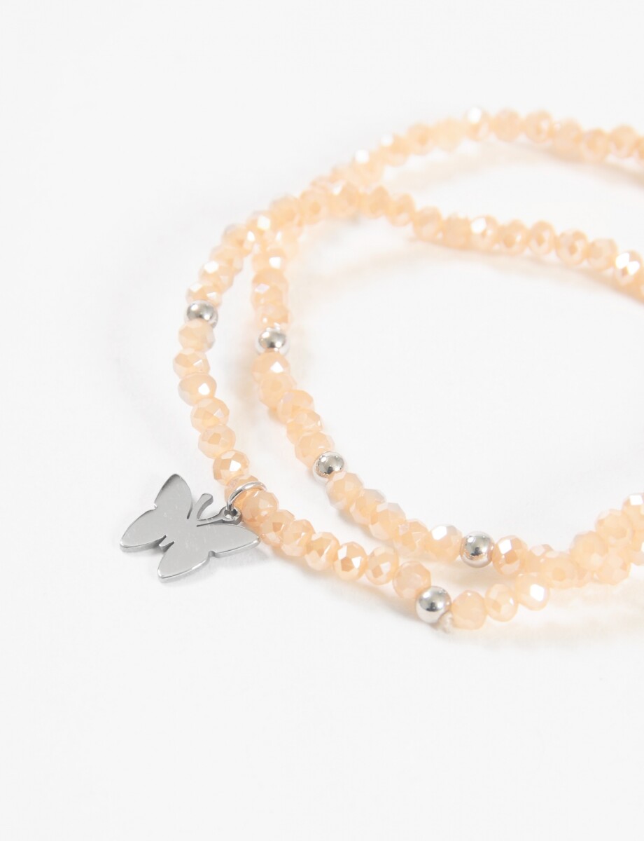 Pulsera cuentas dije mariposa acero - naranja 