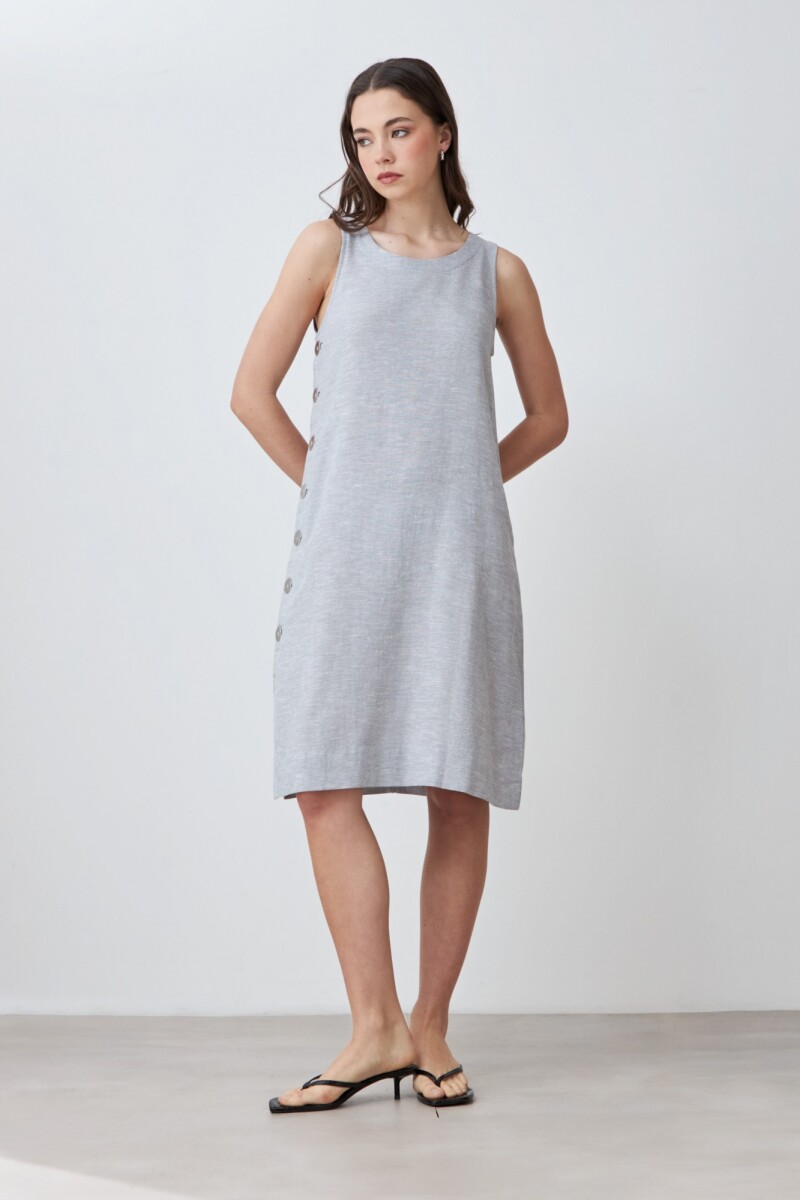 Vestido de lino con botones gris melange