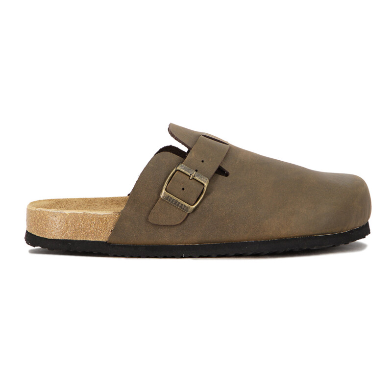 Country Zueco Cuero Hombre Una Tira C/ Hebilla - Kaki Kaki
