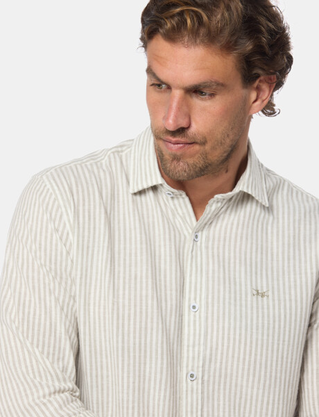 CAMISA DE LINO RAYADA Verde