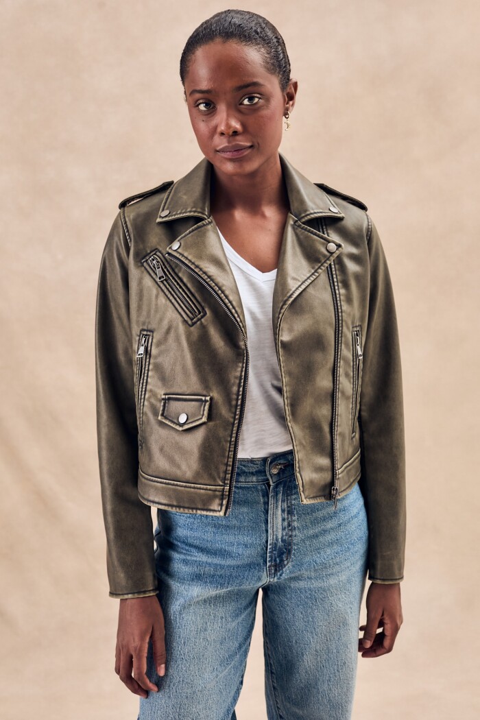 Campera Cuero Vegano Lavado Safari Lavado