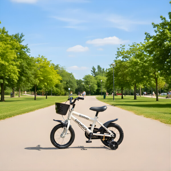 Bicicleta Infantil Shengdi R12 Canasto Rueditas Guardabarro Blanco 1
