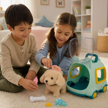 Perrito de peluche con caja transportadora Beige