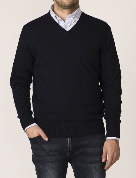 470318 SWEATER V HARRINGTON LABEL Azul Oscuro