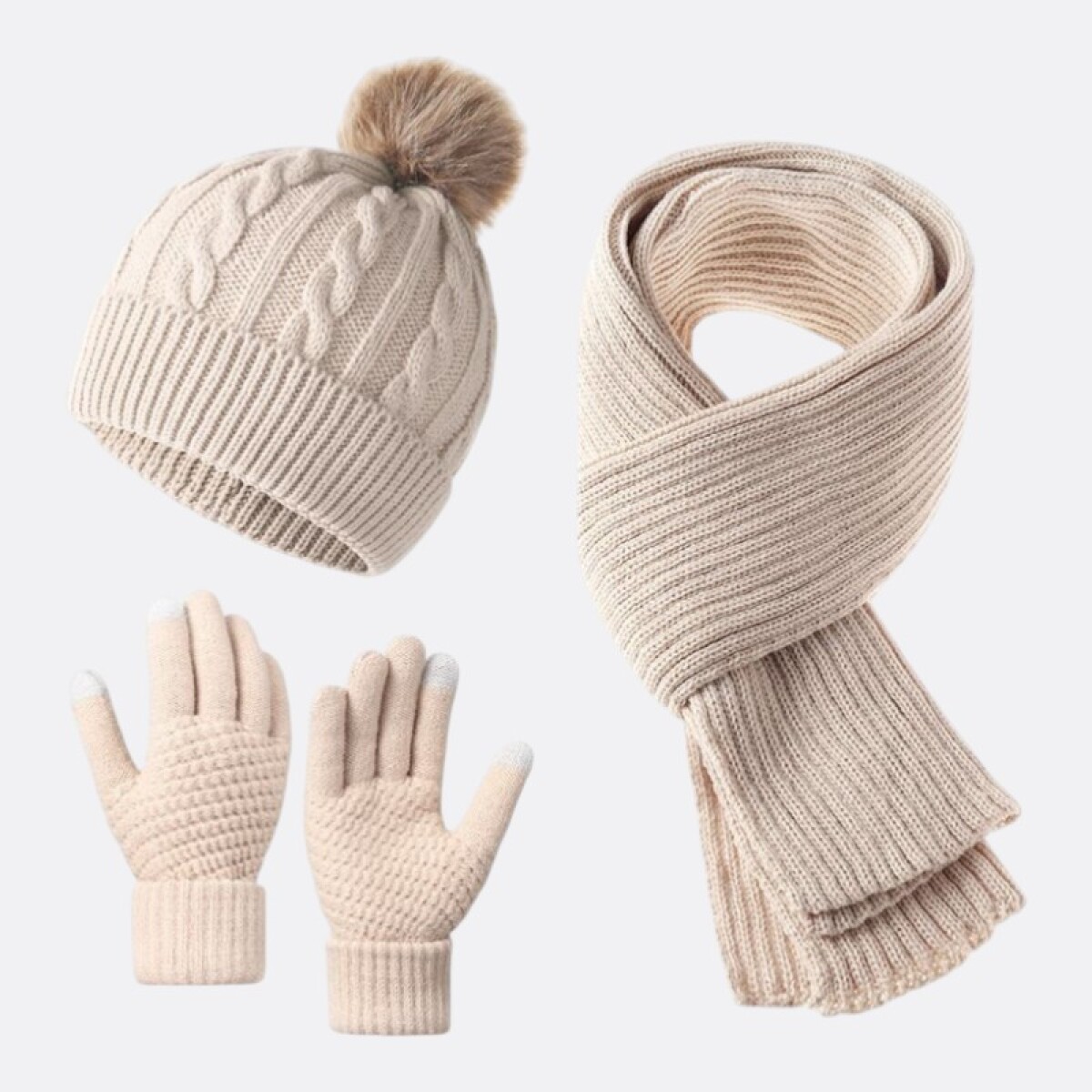 Set Abrigo Essential Winter Tres Piezas Adulto - Beige 
