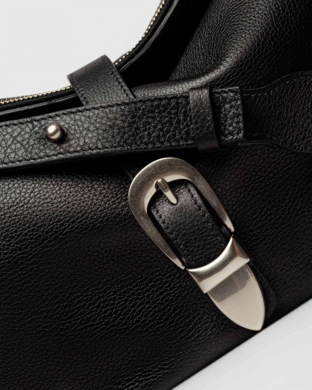 Bolso Bambu En Cuero Graneado Negro