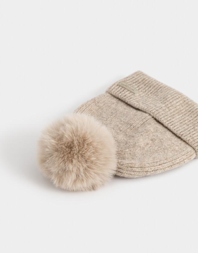 Gorro Clasico Gorro Tejido Con Pompón - Gris Claro