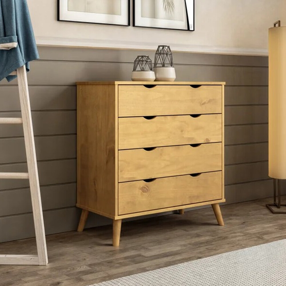 CÓMODA CAJONERA GUARDARROPA 4 CAJONES CON PATAS EN MADERA MACIZA MADERA