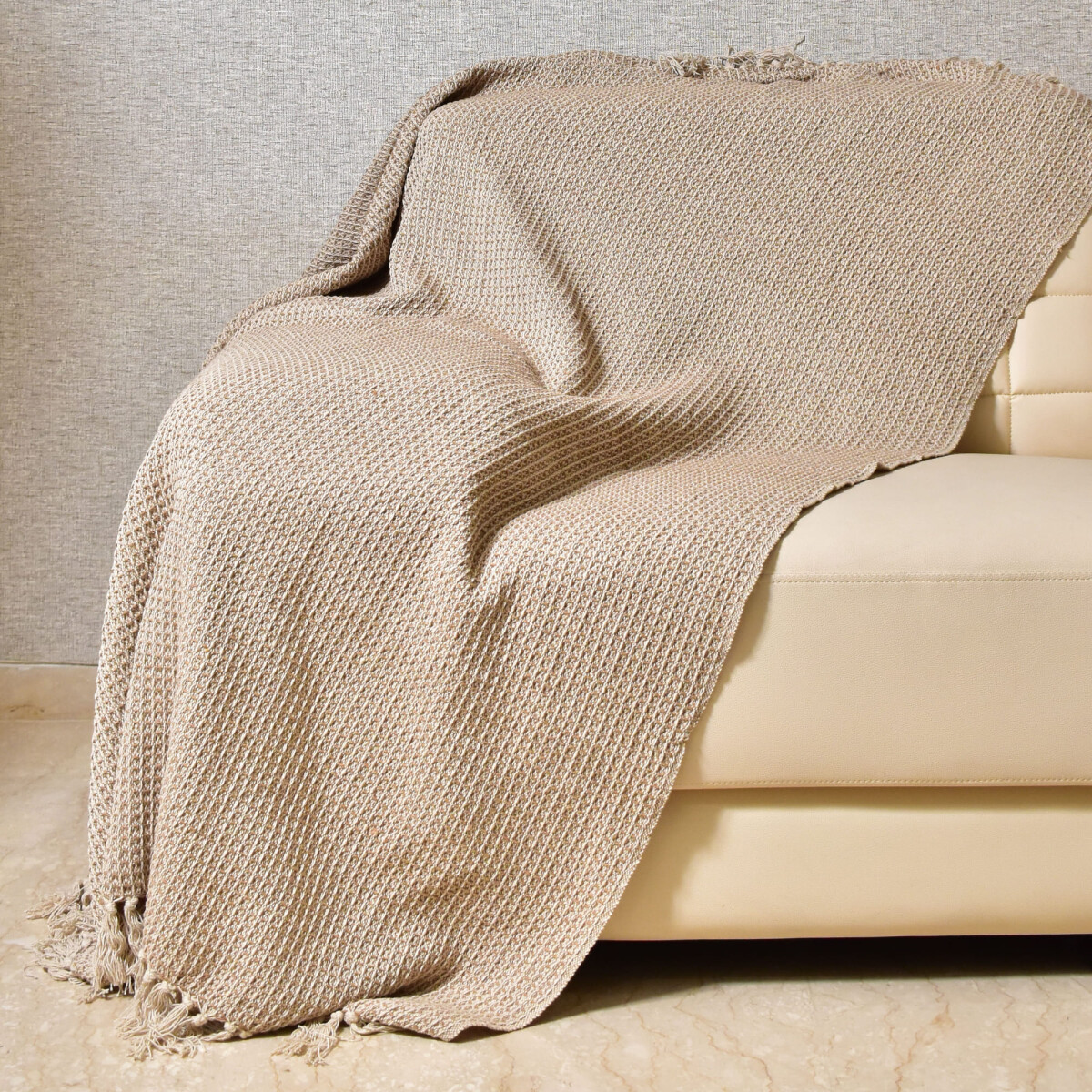 Manta para sillón y cama algodón Beige Waffle - 230cm 