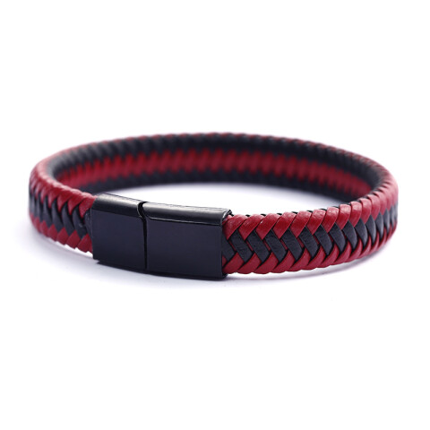 Pulsera de cuero color rojo y negro Pulsera De Cuero Color Rojo Y Negro