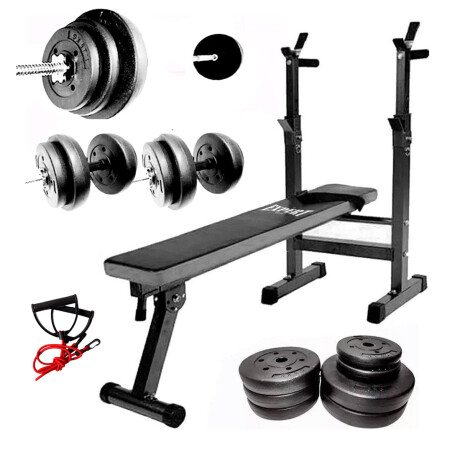 Banco De Pecho + Barra 1.50m + 2 Mancuernas + 40kg Cmb000677