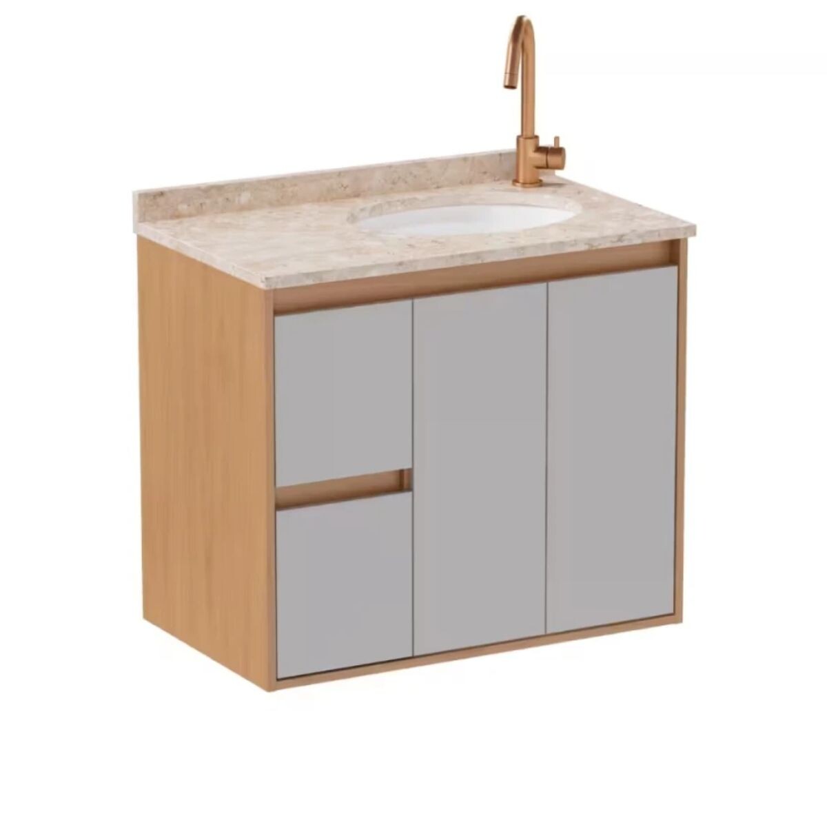 Mueble De Baño Danubio Suspendido 80 Cm Mesada Granito Con Lavatorio Incorporado 