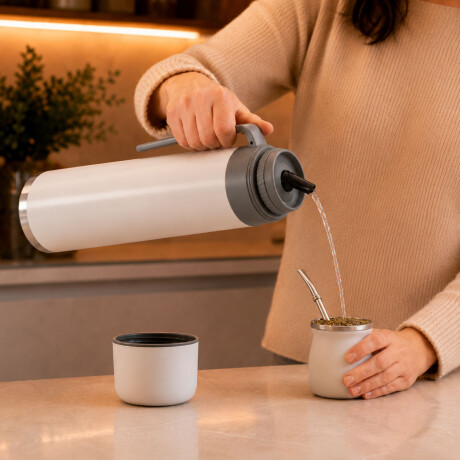Set Matero Bologna Termo 1L + Mate Térmico Acero Inoxidable Blanco