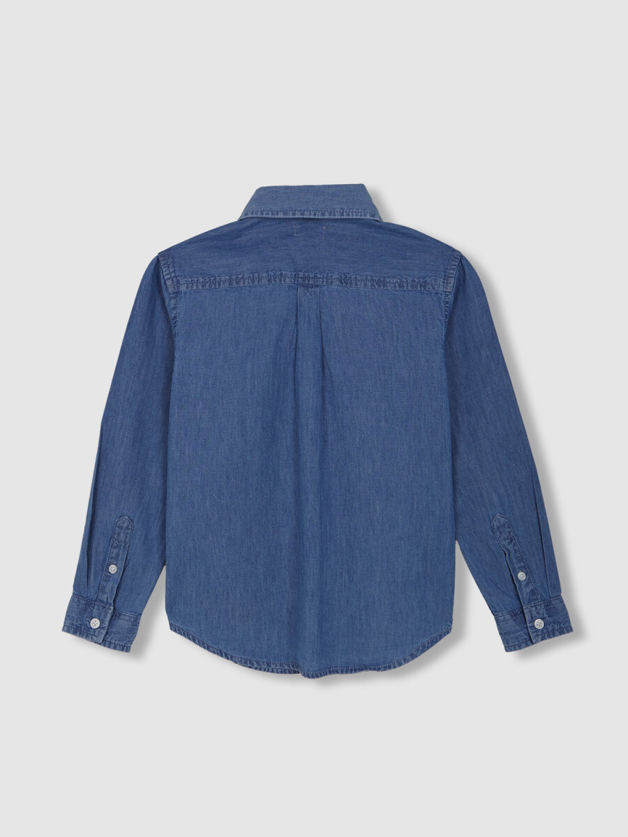 Camisa Vaquera Cuello Normal Con Tapeta Azul Claro