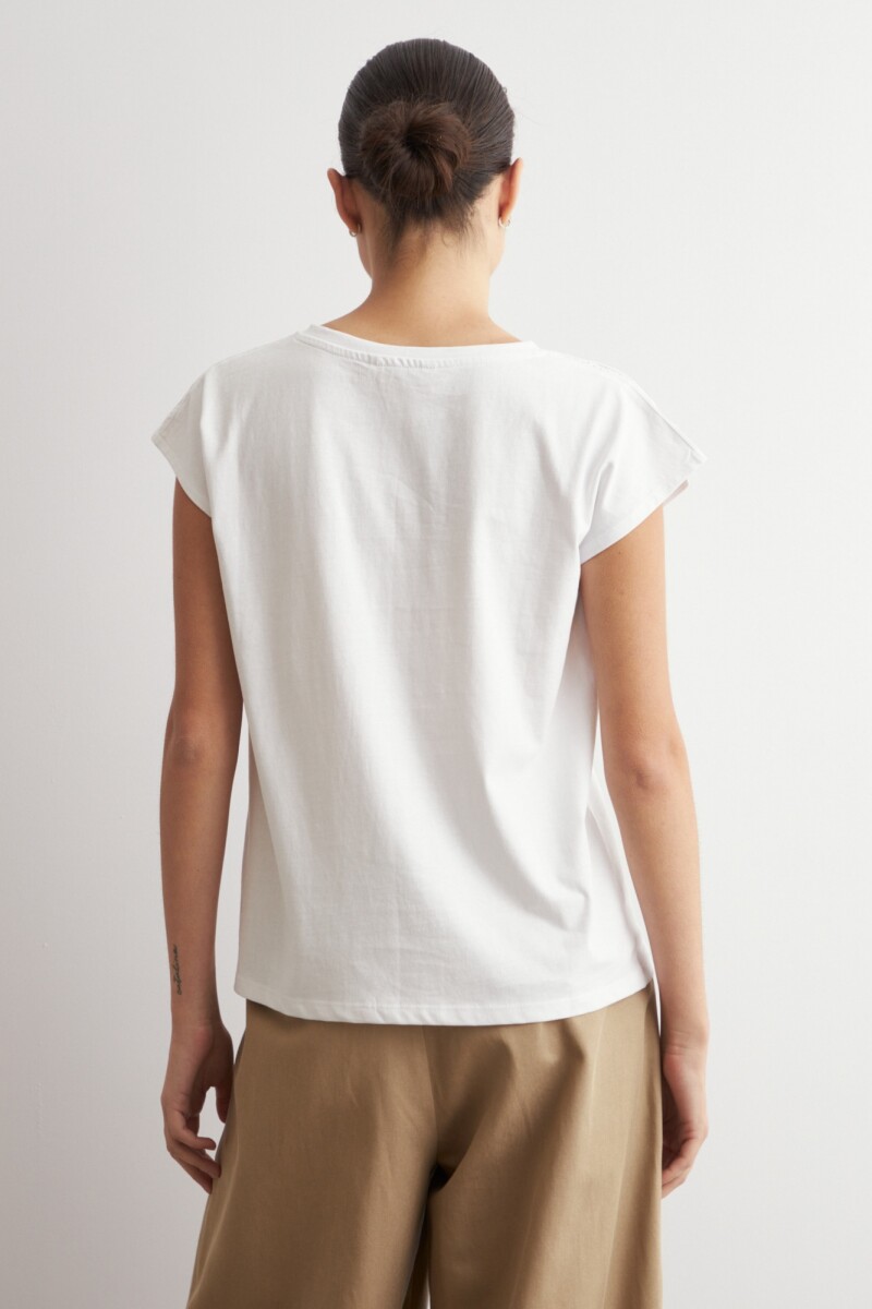 Remera escote V con vainillas blanco