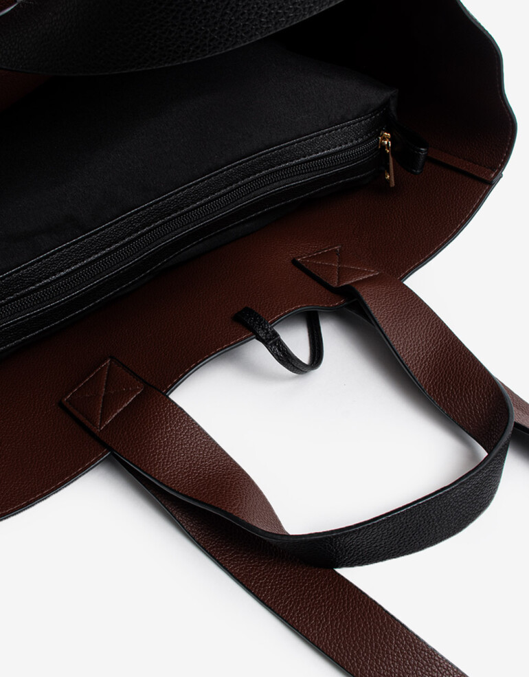 Shopper Shopper Reversible Con Doble Asa De Mano Y Hombro. - Negro
