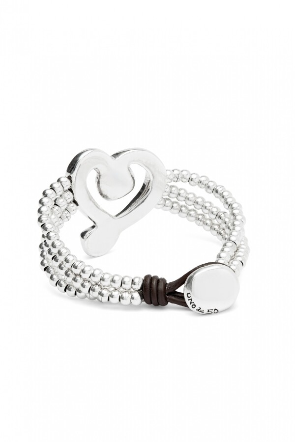 PULSERA DE CUENTAS CON CORAZÓN BAÑADO EN PLATA DE LEY CON CRISTAL NEGRO Pulsera