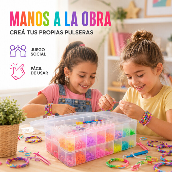 Set Manualidades Pulseras Gomitas Caja X 14500 + Accesorios Set Manualidades Pulseras Gomitas Caja X 14500 + Accesorios