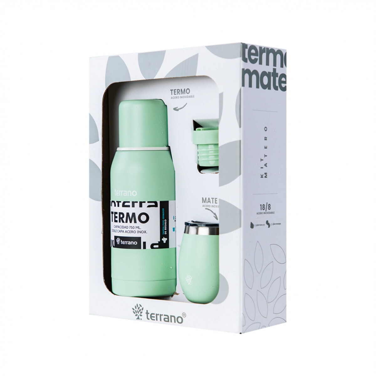 KIT V1 TERMO CLASICO 750ML SIN MANIJA - TERRANO KIT V1 MATE + TERMO CLASICO 750ML VERDE AGUA 