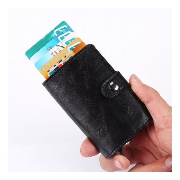 Billetera Tarjetero Automatico Cuero Ejecutiva Antirobo Rfid Color Variante Negro