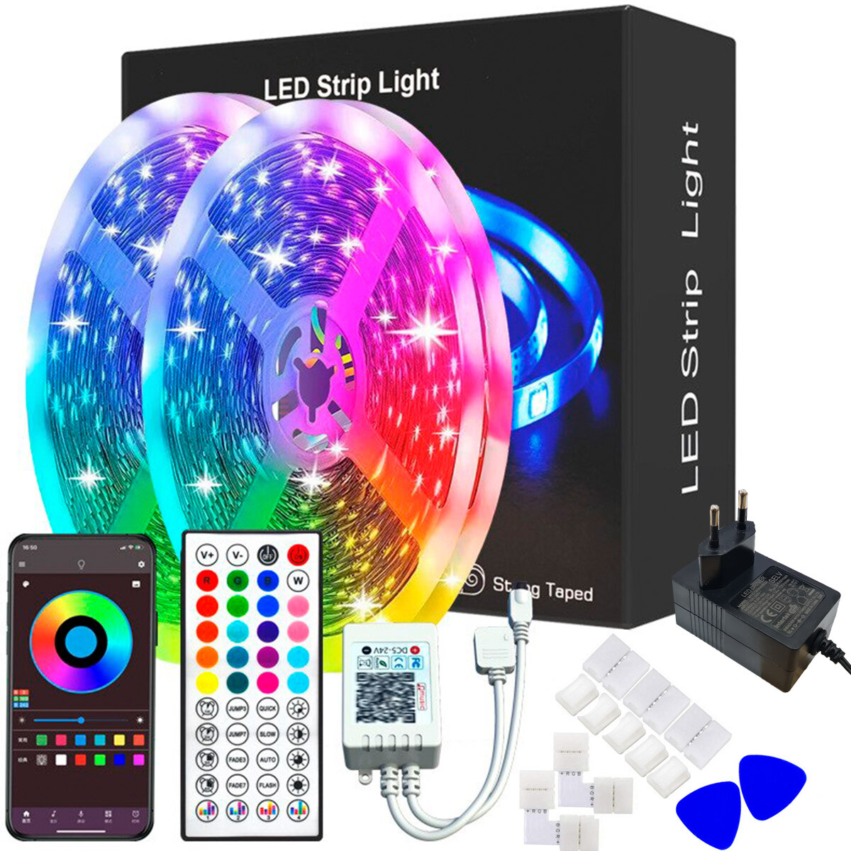 Cinta Luces Led Tira Rgb 2x5m Transformador + Control - Hog007003 