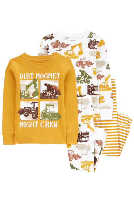 Pijama cuatro piezas de algodón, dos pantalones y dos remeras, diseño constructor Sin color