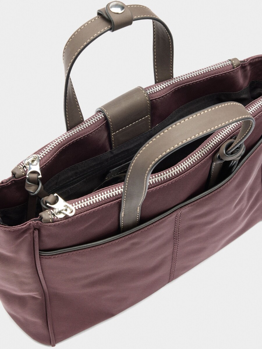 Bolso Tote De Nylon Con Bandolera burdeos