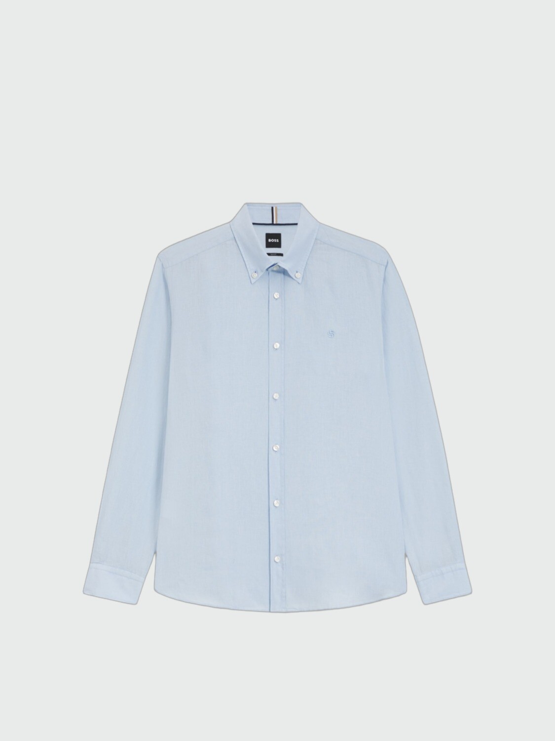 BOSS - Camisa Slim- Fit Lino Celeste